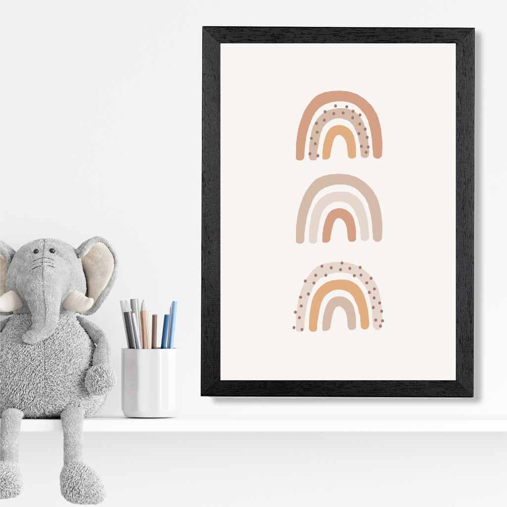 Boho Neutral Beige Three Rainbows Nursery Print | Wall Art Plaza