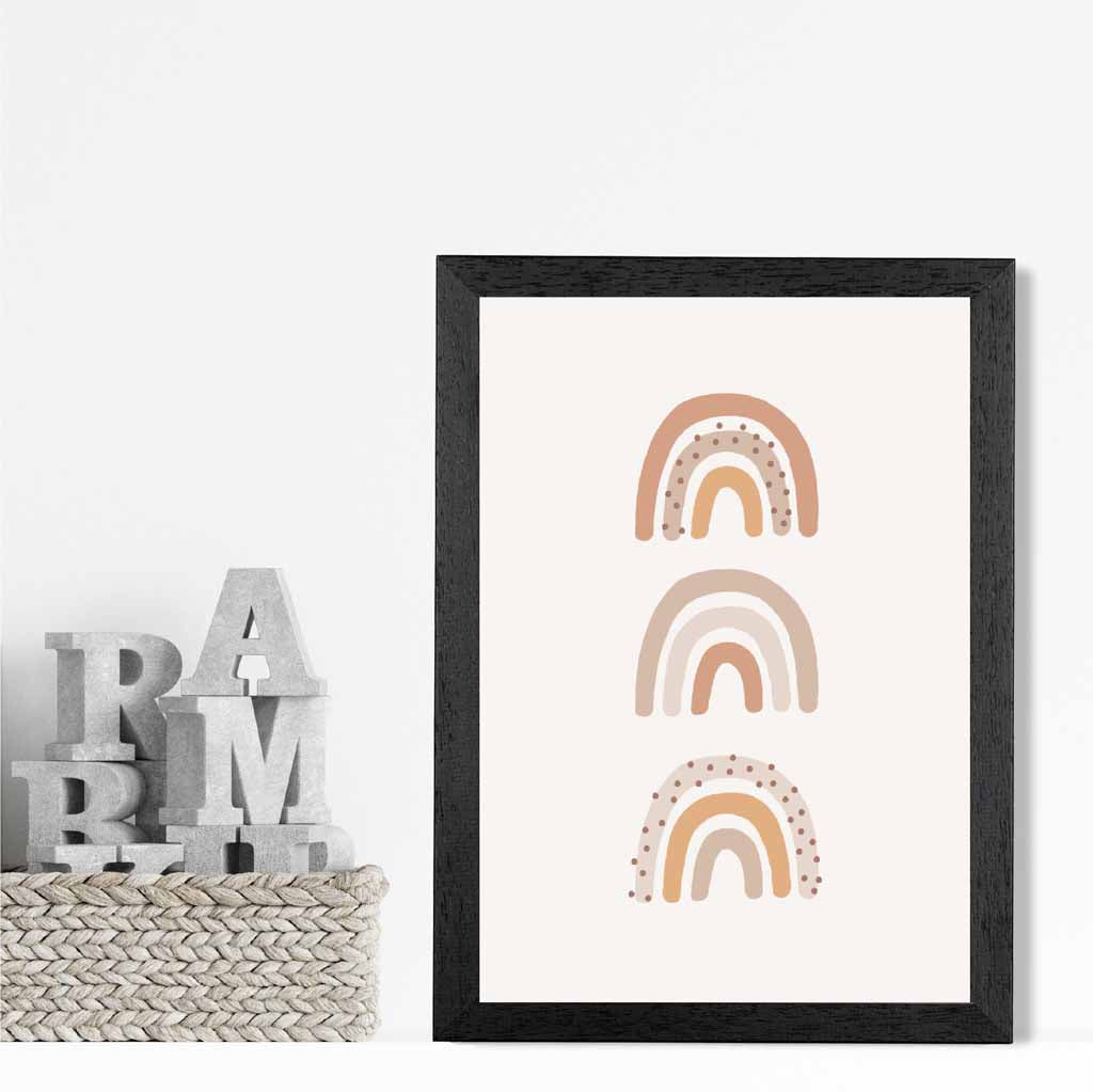 Boho Neutral Beige Three Rainbows Nursery Print | Wall Art Plaza