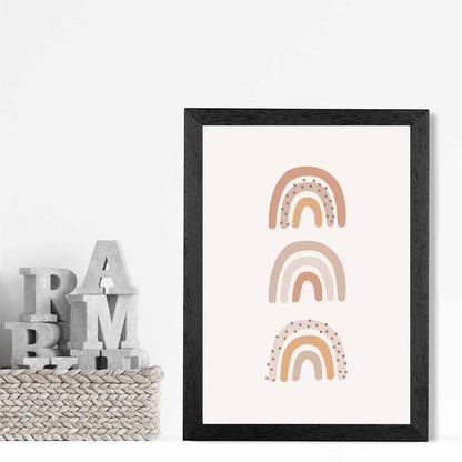 Boho Neutral Beige Three Rainbows Nursery Print | Wall Art Plaza