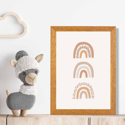 Boho Neutral Beige Three Rainbows Nursery Print | Wall Art Plaza