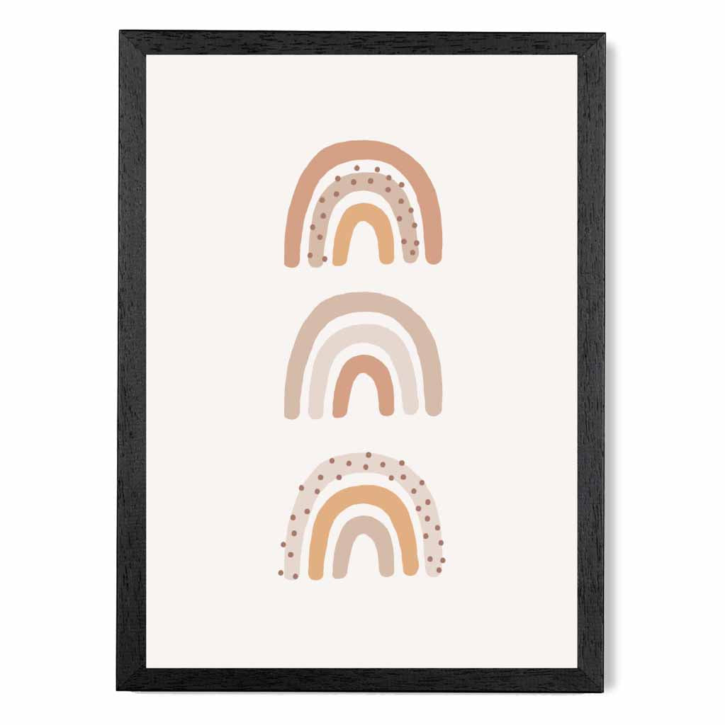 Boho Neutral Beige Three Rainbows Nursery Print | Wall Art Plaza
