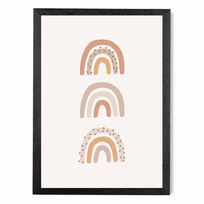 Boho Neutral Beige Three Rainbows Nursery Print | Wall Art Plaza