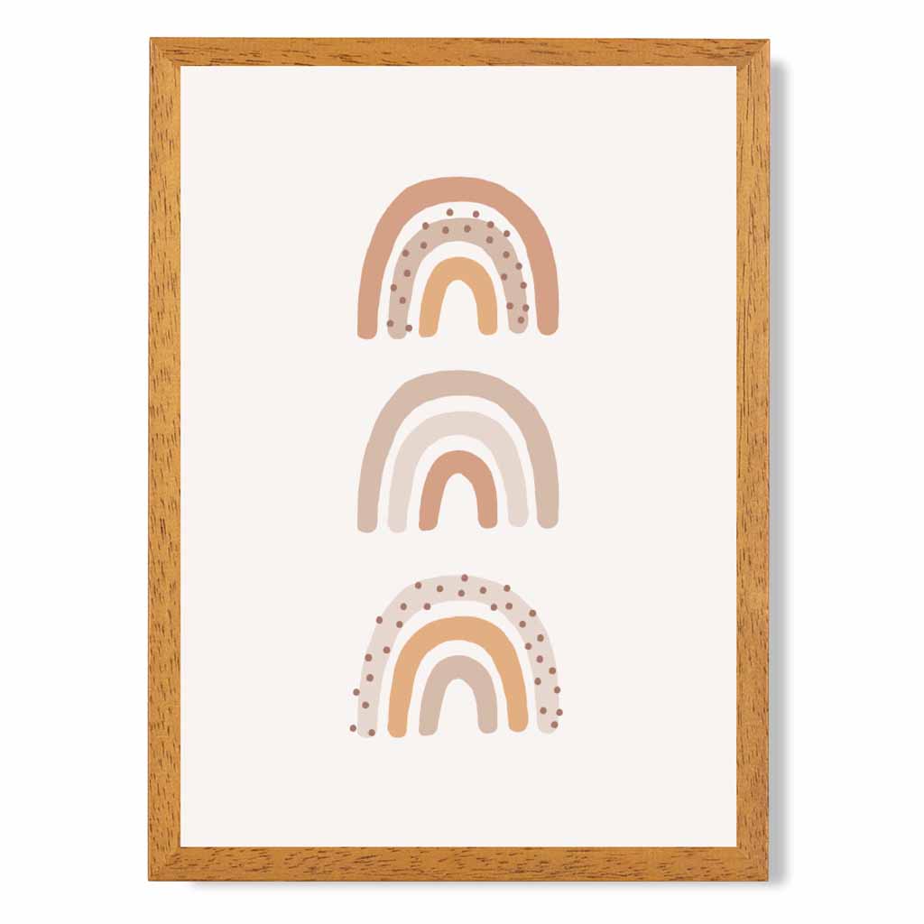 Boho Neutral Beige Three Rainbows Nursery Print | Wall Art Plaza