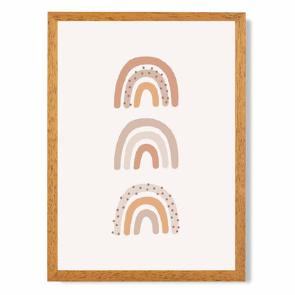 Boho Neutral Beige Three Rainbows Nursery Print | Wall Art Plaza