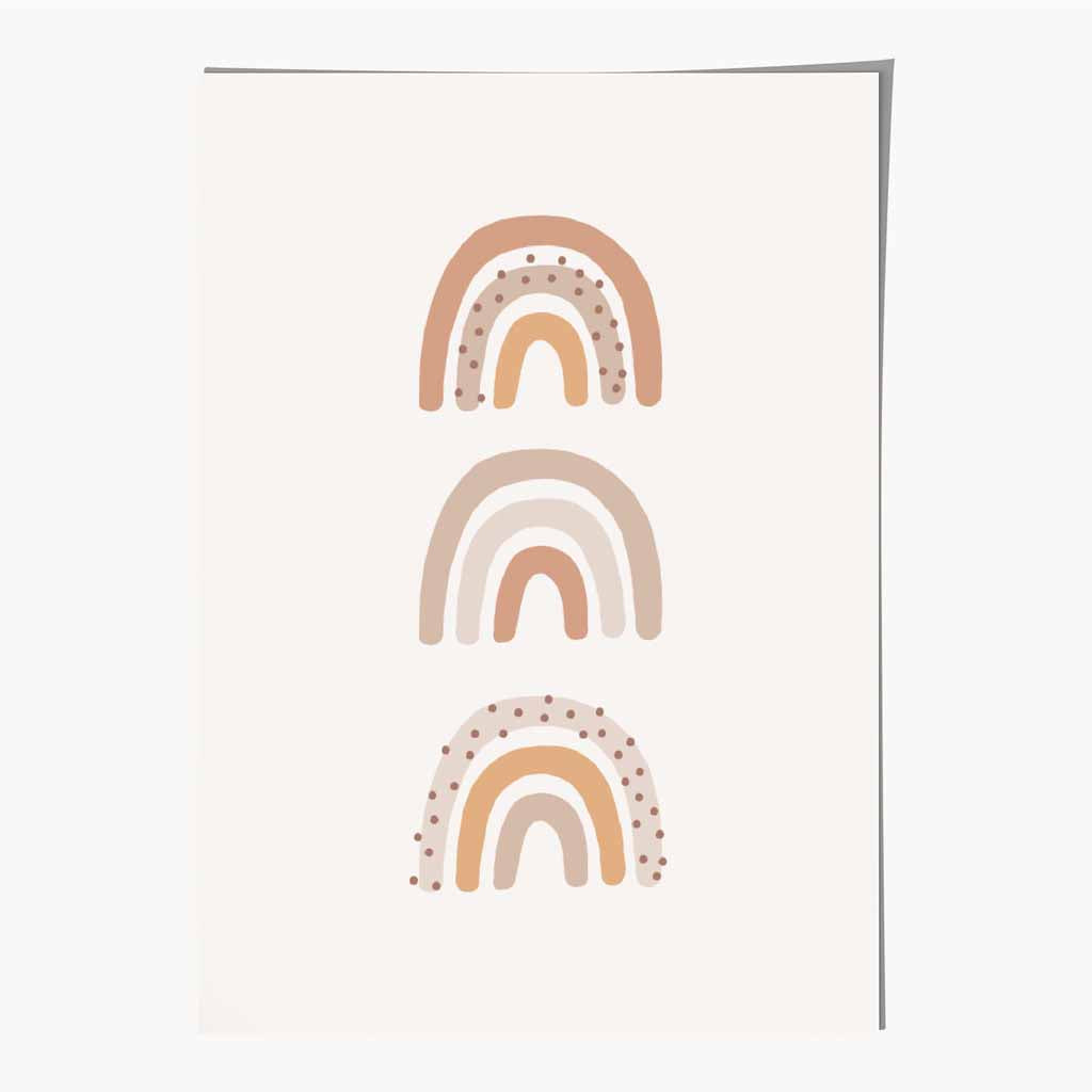 Boho Neutral Beige Three Rainbows Nursery Print | Wall Art Plaza