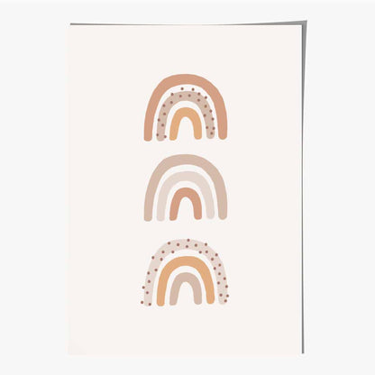 Boho Neutral Beige Three Rainbows Nursery Print | Wall Art Plaza