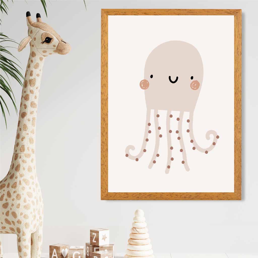 Boho Neutral Beige Octopus Nursery Print | Wall Art Plaza