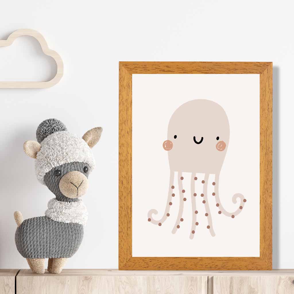 Boho Neutral Beige Octopus Nursery Print | Wall Art Plaza