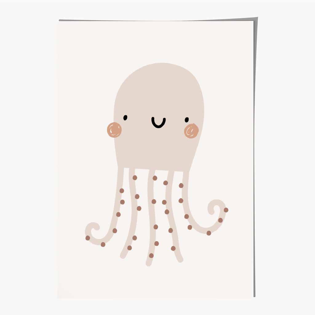 Boho Neutral Beige Octopus Nursery Print | Wall Art Plaza