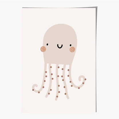 Boho Neutral Beige Octopus Nursery Print | Wall Art Plaza