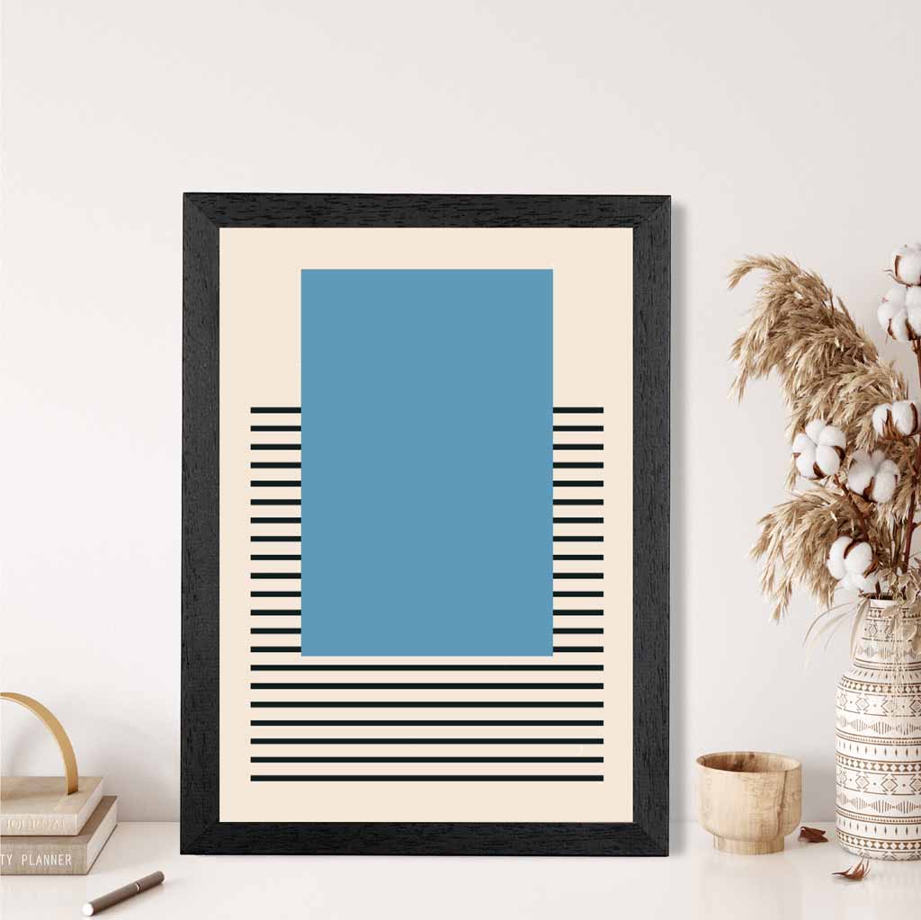 Mid Century Blue, Black Rectangle Art Print