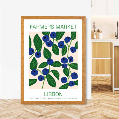 Farmers Market Blue, Green Lisbon Blueberries Kitchen Art Print | Wall Art Plaza