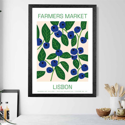 Farmers Market Blue, Green Lisbon Blueberries Kitchen Art Print | Wall Art Plaza