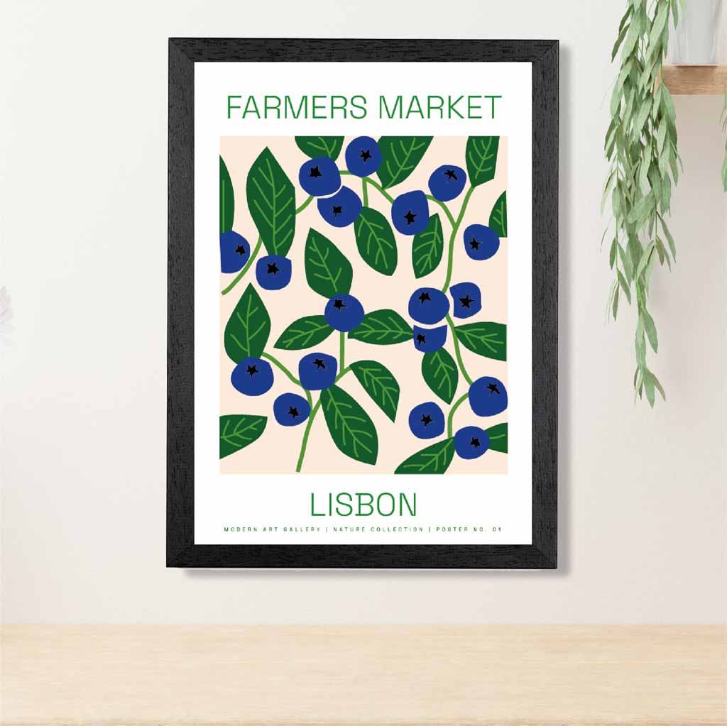 Farmers Market Blue, Green Lisbon Blueberries Kitchen Art Print | Wall Art Plaza