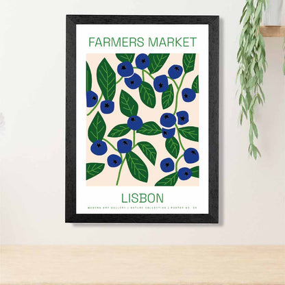 Farmers Market Blue, Green Lisbon Blueberries Kitchen Art Print | Wall Art Plaza