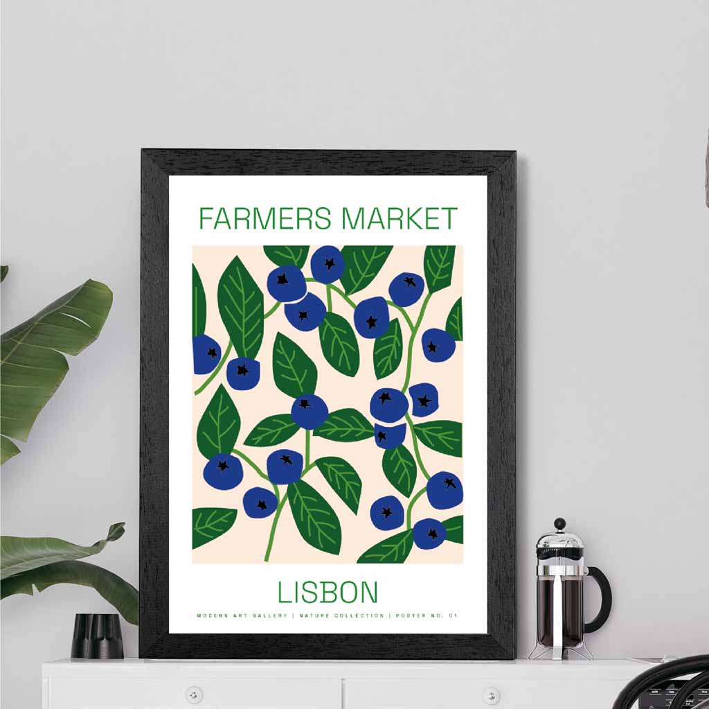 Farmers Market Blue, Green Lisbon Blueberries Kitchen Art Print | Wall Art Plaza
