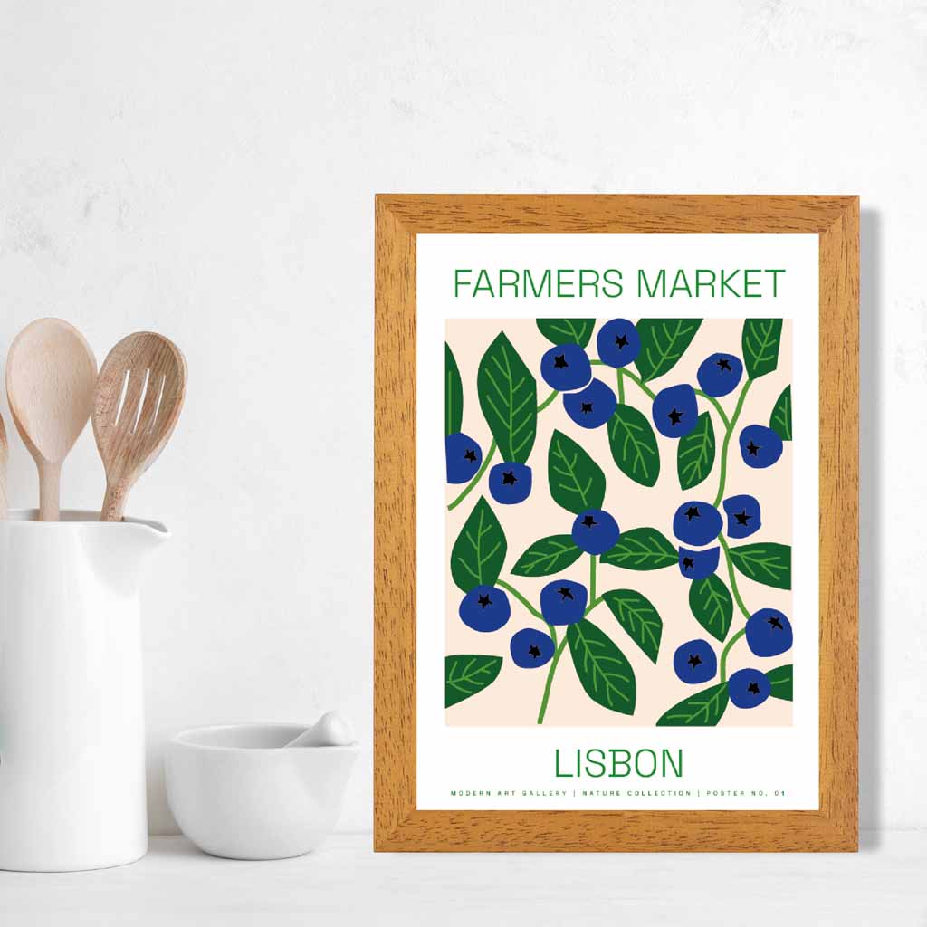 Farmers Market Blue, Green Lisbon Blueberries Kitchen Art Print | Wall Art Plaza