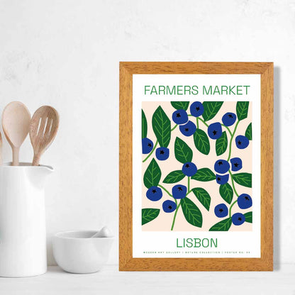 Farmers Market Blue, Green Lisbon Blueberries Kitchen Art Print | Wall Art Plaza