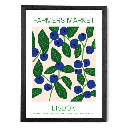 Farmers Market Blue, Green Lisbon Blueberries Kitchen Art Print | Wall Art Plaza