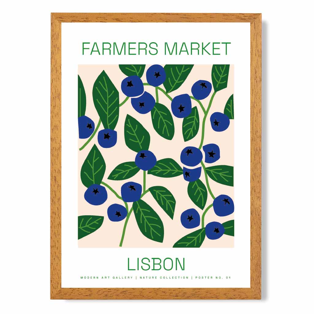 Farmers Market Blue, Green Lisbon Blueberries Kitchen Art Print | Wall Art Plaza