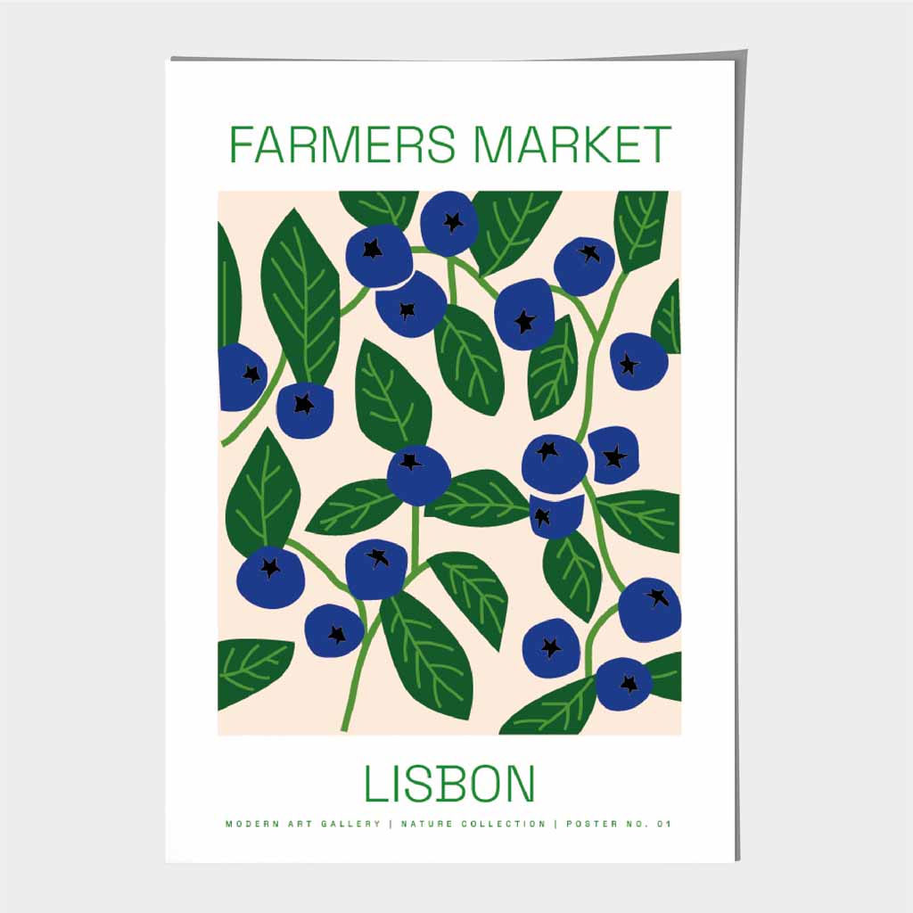 Farmers Market Blue, Green Lisbon Blueberries Kitchen Art Print | Wall Art Plaza