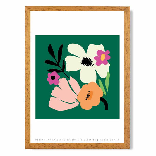 Boho Modern Green, Pink Flowers  Art Print | Wall Art Plaza