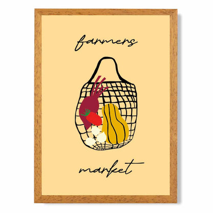 Farmers Market Yellow, Black Veggie Bag Kitchen Art Print | Wall Art Plaza