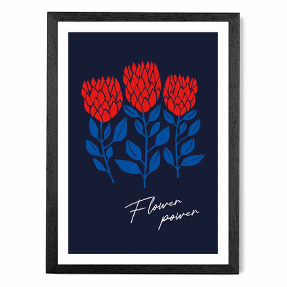 Modern Abstract Black, Red Flower Power  Art Poster | Wall Art Plaza