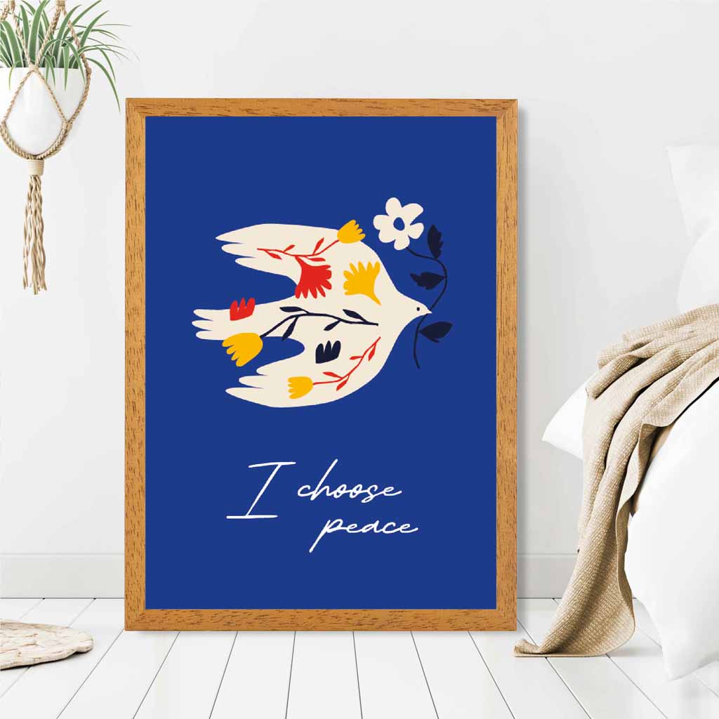 Modern Abstract Blue, Beige Peace Dove  Art Print | Wall Art Plaza