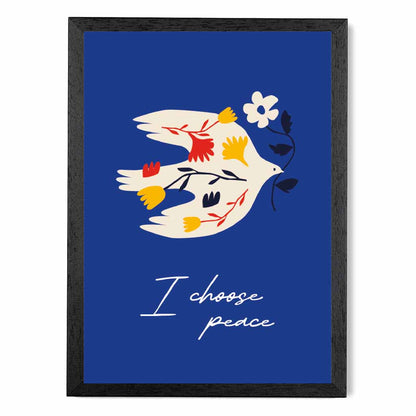 Modern Abstract Blue, Beige Peace Dove  Art Print | Wall Art Plaza