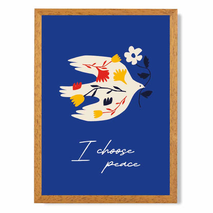 Modern Abstract Blue, Beige Peace Dove  Art Print | Wall Art Plaza