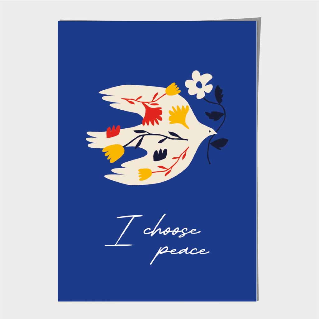 Modern Abstract Blue, Beige Peace Dove  Art Print | Wall Art Plaza