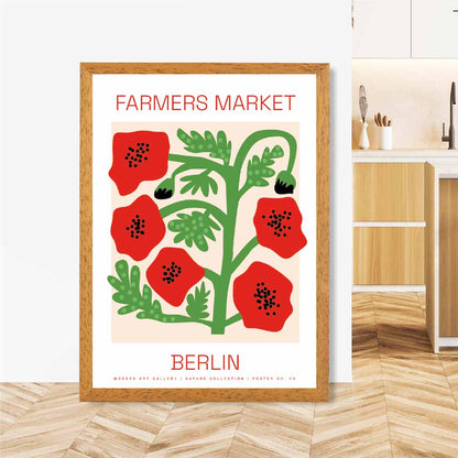 Farmers Market Red, Green Berlin Poppies  Art Print | Wall Art Plaza