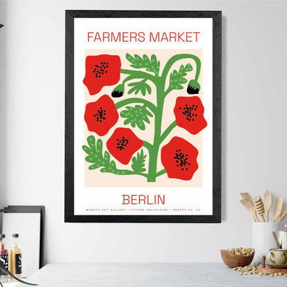 Farmers Market Red, Green Berlin Poppies  Art Print | Wall Art Plaza