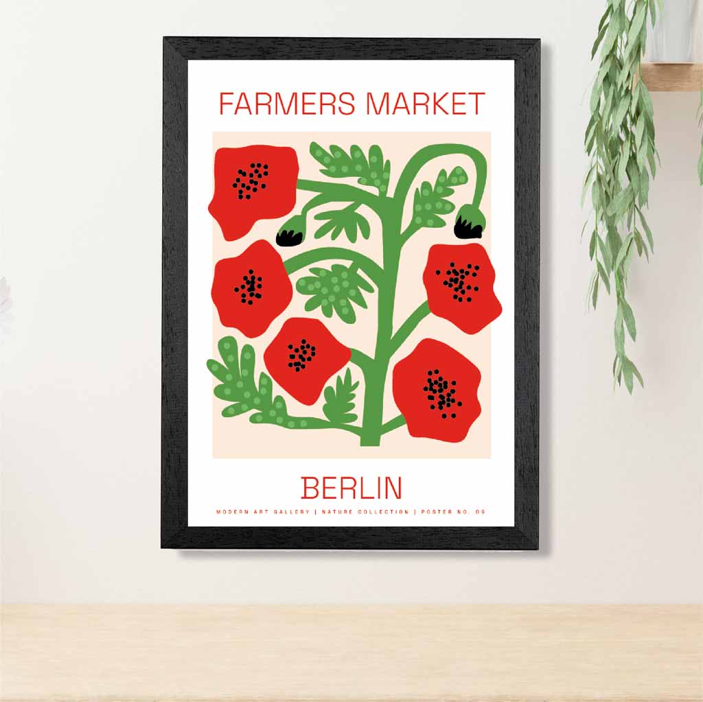 Farmers Market Red, Green Berlin Poppies  Art Print | Wall Art Plaza