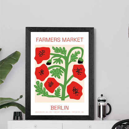 Farmers Market Red, Green Berlin Poppies  Art Print | Wall Art Plaza