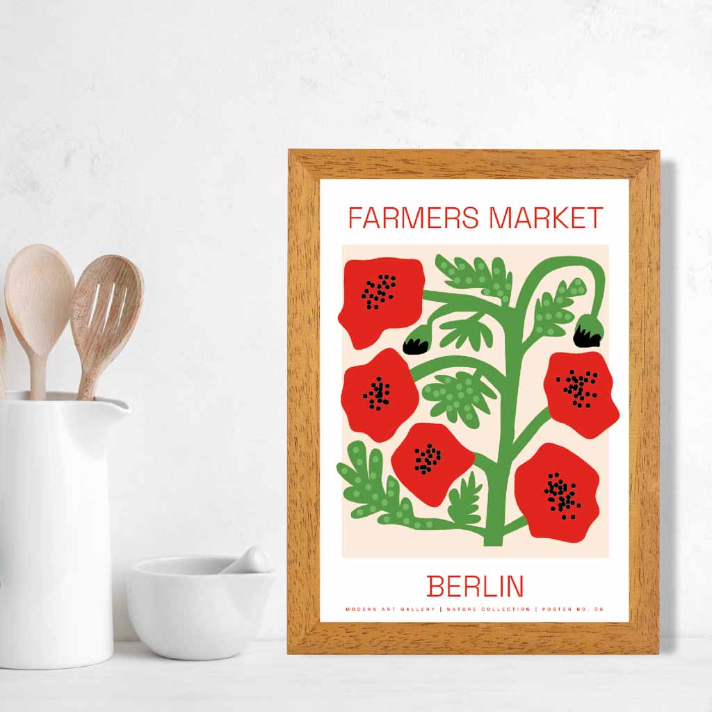 Farmers Market Red, Green Berlin Poppies  Art Print | Wall Art Plaza