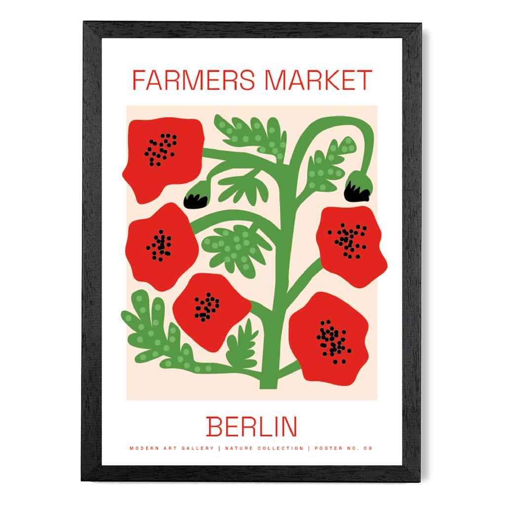 Farmers Market Red, Green Berlin Poppies  Art Print | Wall Art Plaza