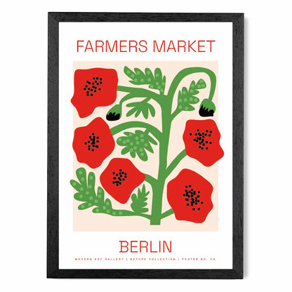 Farmers Market Red, Green Berlin Poppies  Art Print | Wall Art Plaza