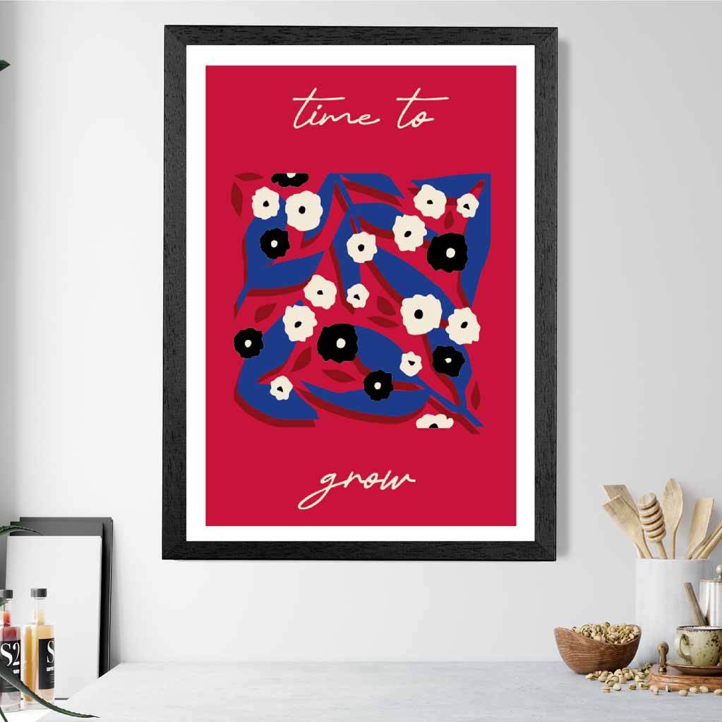 Boho Modern Red, Blue Flowers quote  Art Print | Wall Art Plaza