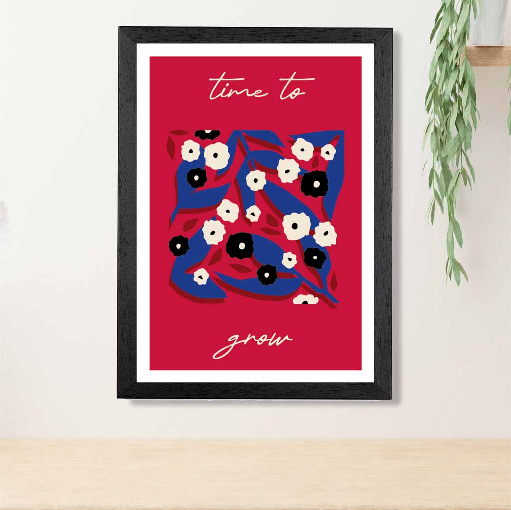 Boho Modern Red, Blue Flowers quote  Art Print | Wall Art Plaza