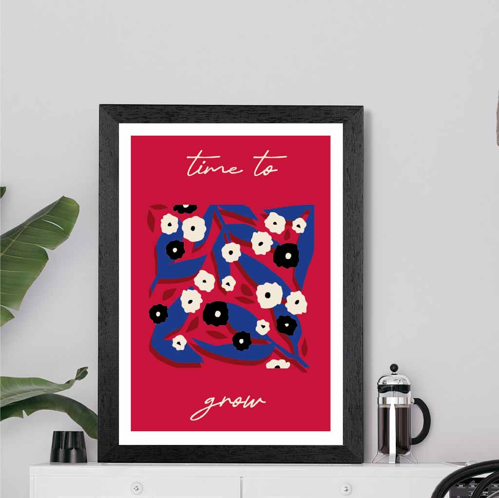 Boho Modern Red, Blue Flowers quote  Art Print | Wall Art Plaza