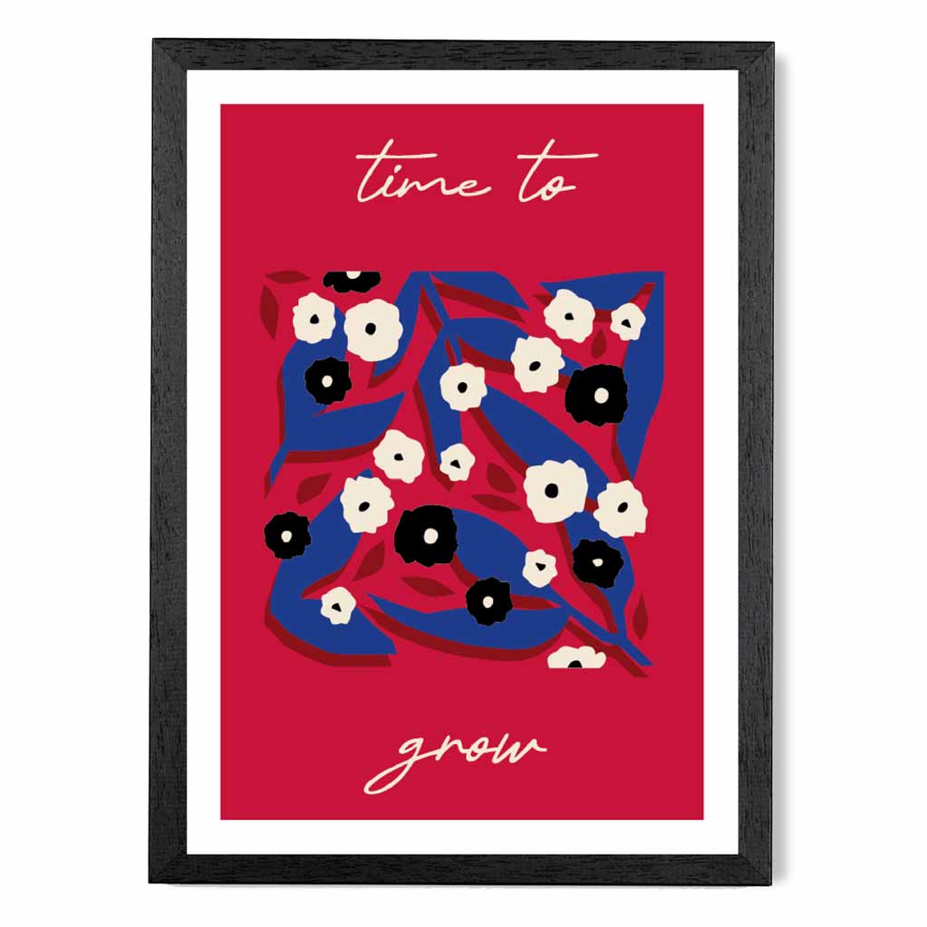 Boho Modern Red, Blue Flowers quote  Art Print | Wall Art Plaza