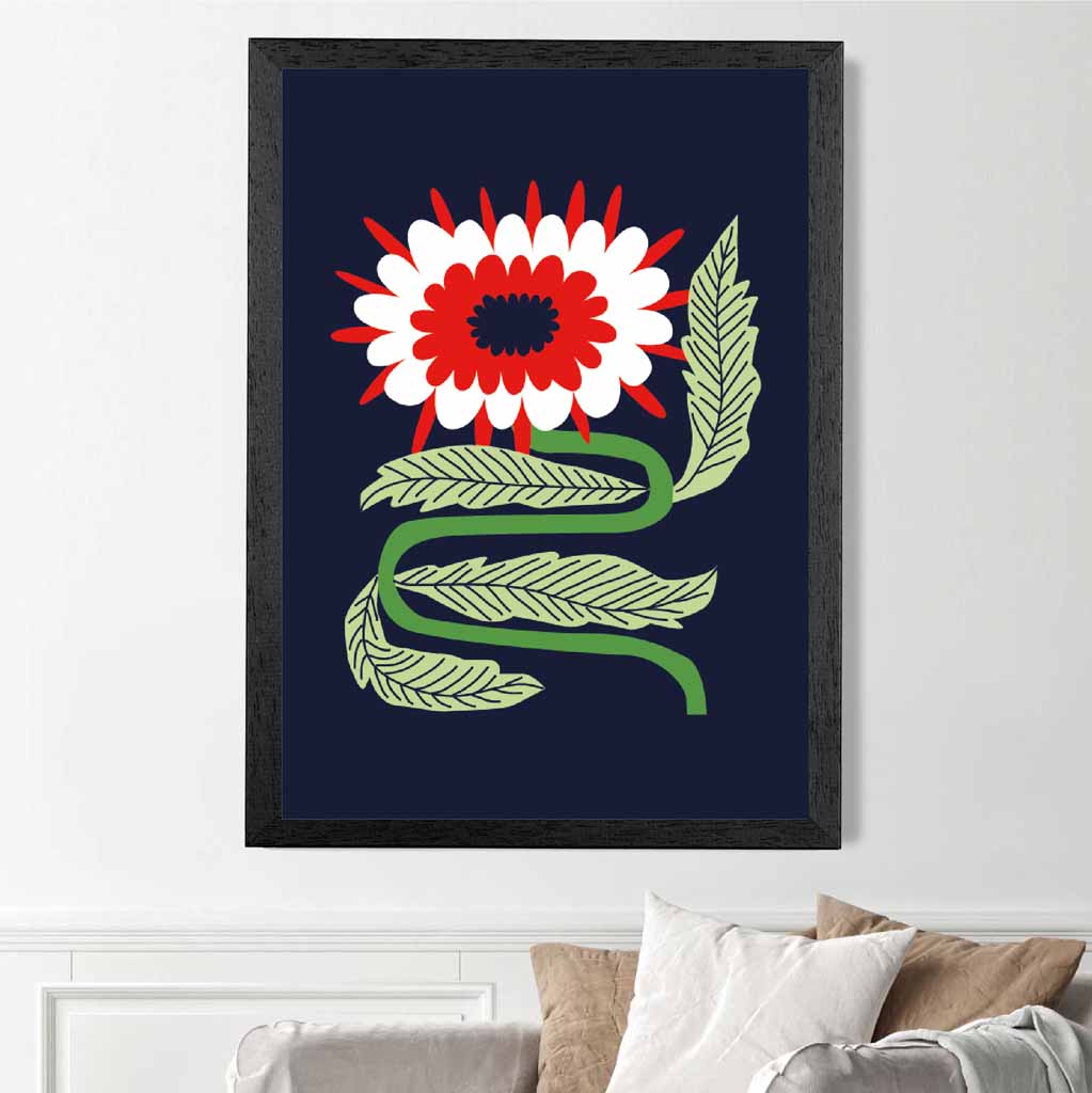 Abstract Modern Black, Green Flower  Art Poster | Wall Art Plaza