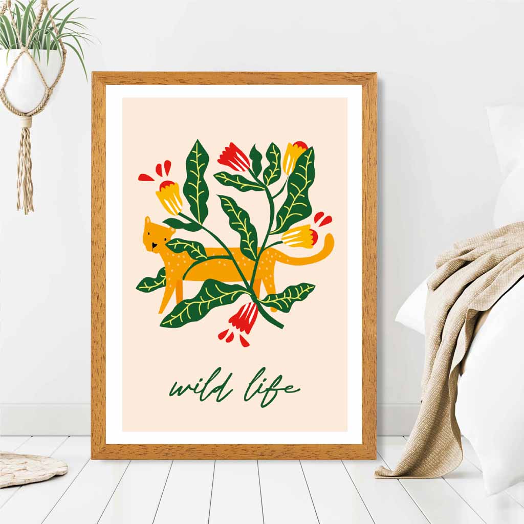 Boho Modern Yellow, Green Wild Life Leopard  Art Poster | Wall Art Plaza