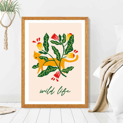 Boho Modern Yellow, Green Wild Life Leopard  Art Poster | Wall Art Plaza