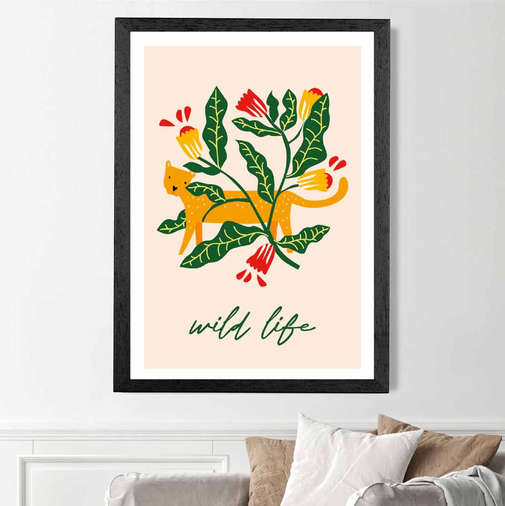 Boho Modern Yellow, Green Wild Life Leopard  Art Poster | Wall Art Plaza