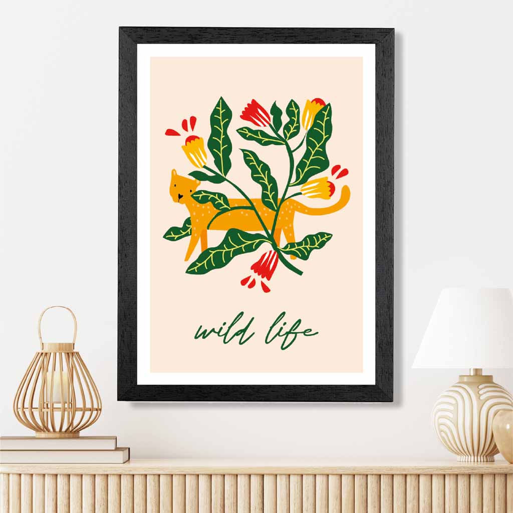 Boho Modern Yellow, Green Wild Life Leopard  Art Poster | Wall Art Plaza