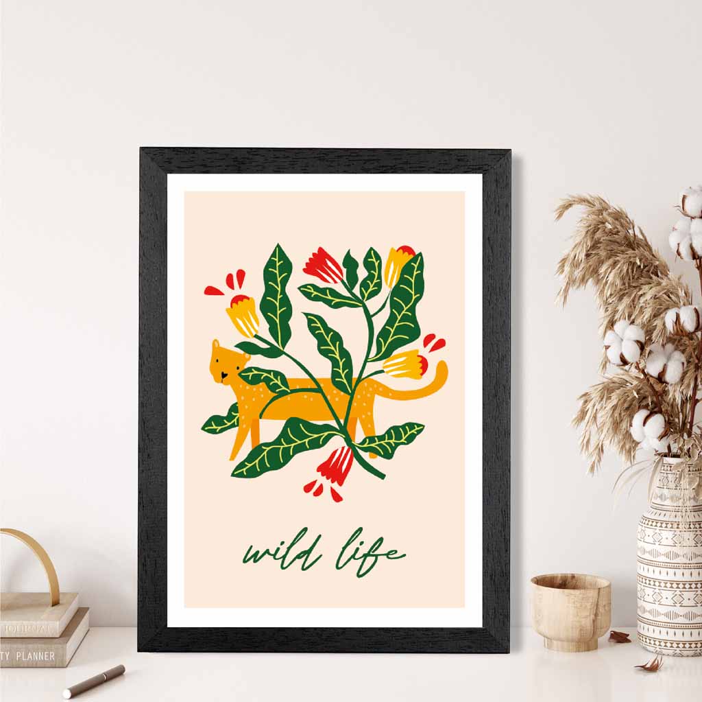 Boho Modern Yellow, Green Wild Life Leopard  Art Poster | Wall Art Plaza