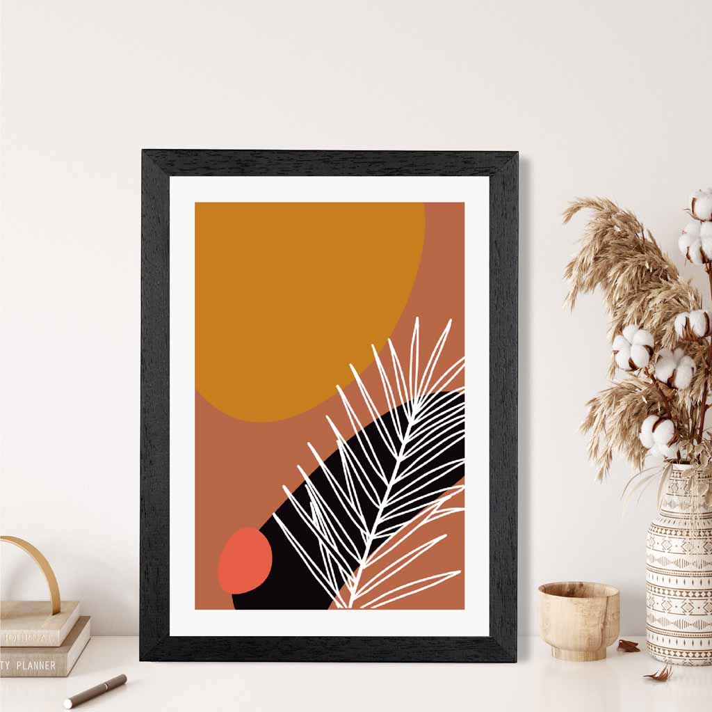 Boho Orange, Pink Sketch Botanical Art Poster | Wall Art Plaza